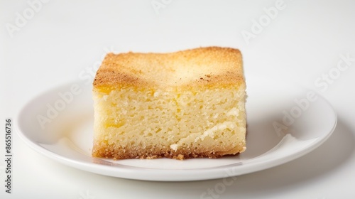 Hundred calorie portion of butter cake against white background