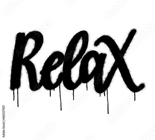 Spray graffiti hand written calligraphic word RELAX over white.