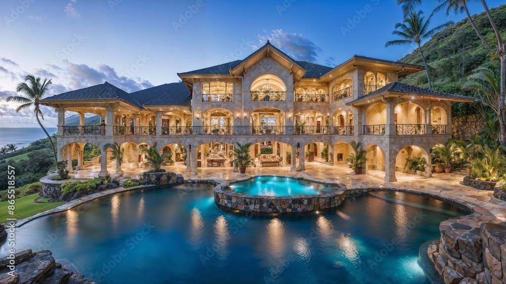 Obraz premium A luxurious mansion in Hawaii with breathtaking views