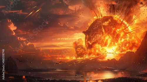 Fototapeta Naklejka Na Ścianę i Meble -  asteroid explosion extinct dinosaurs