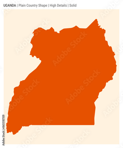 Uganda plain country map. High Details. Solid style. Shape of Uganda. Vector illustration.