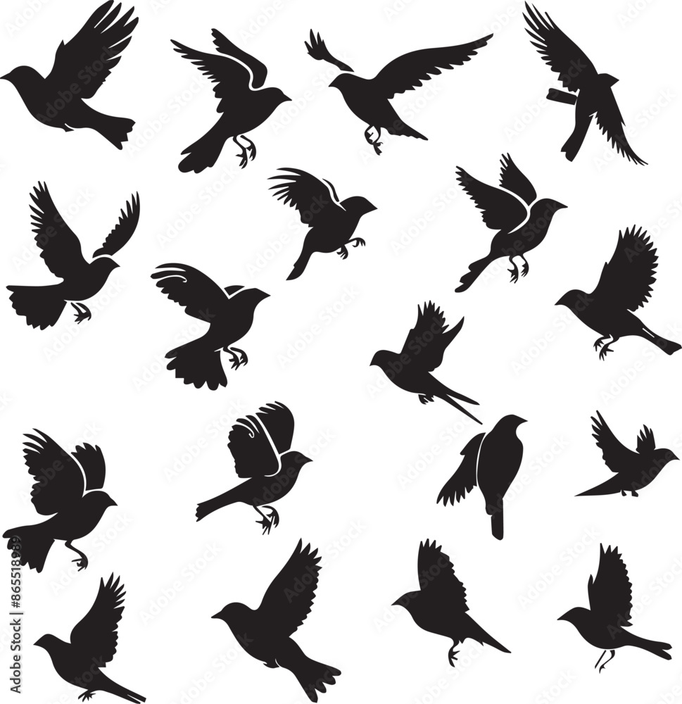 Fototapeta premium Collection of Black Bird Silhouettes: Vector Design Elements