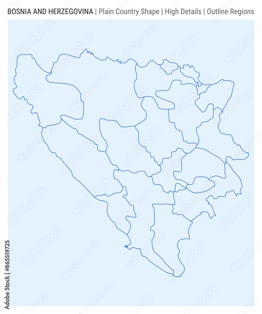 Bosnia plain country map. High details. Outline Regions style. Shape of Bosnia. Vector illustration.