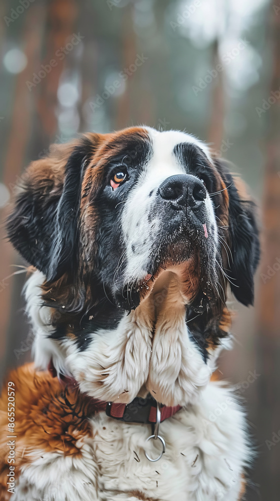 thoughtful dog looking up outdoors