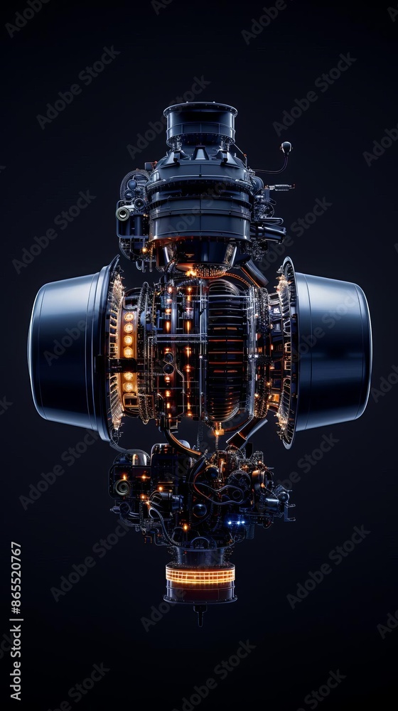 A close-up of a jet engine with a blue and orange glow. A close-up of a jet engine with a blue and orange glow.