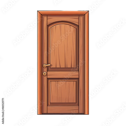 Wooden door illustration with detailed texture, including handle. Perfect for architectural design and interior projects.