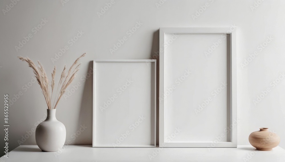 A simple white frame leans against a plain wall, offering a clean, minimalist backdrop for showcasing artwork or design elements A simple white frame leans against a plain wall, offering a clean, minimalist backdrop for showcasing artwork or design elements