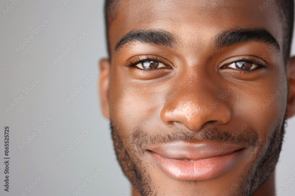 Fototapeta premium A happy African American man smiling confidently, close up portrait