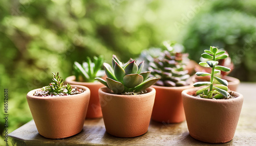 Wallpaper Mural Small succulents in ceramic pots, miniature garden. Eco-friendly living. Beautiful green plants. Torontodigital.ca