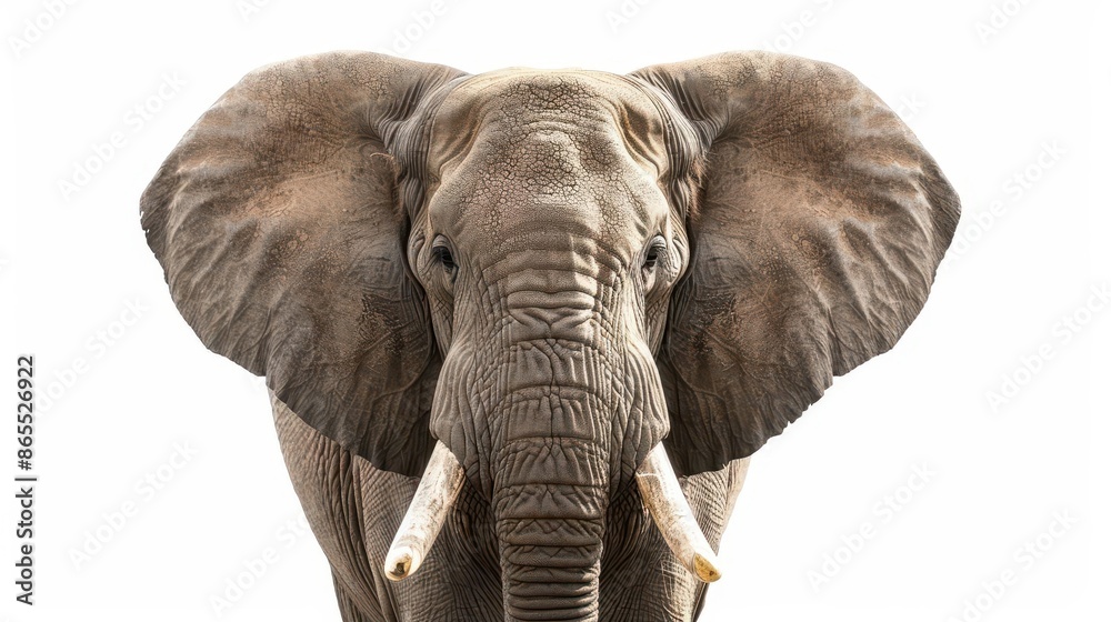 Obraz premium lifelike aigenerated illustration of an african elephant isolated on white majestic wildlife portrait digital painting