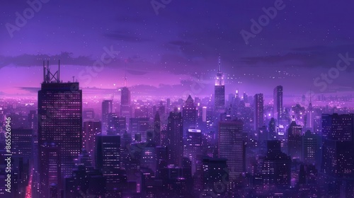 Wallpaper Mural lofi cityscape mangainspired night skyline with purple hues and chill vibes digital anime artwork Torontodigital.ca