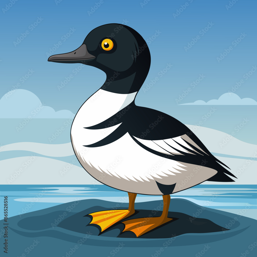 Obraz premium Goldeneye bird upset screams island vector illustration