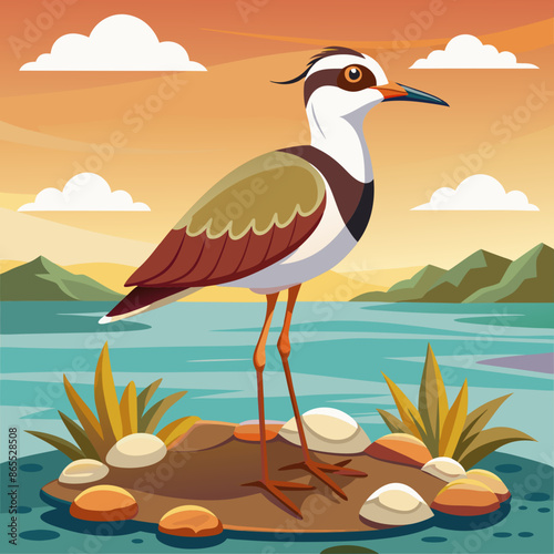 Crab Plover bird powerless stay bank vector illustration