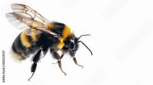 macro shot of stunning bumblebee in flight isolated on white incredible pollinator insect generative ai illustration