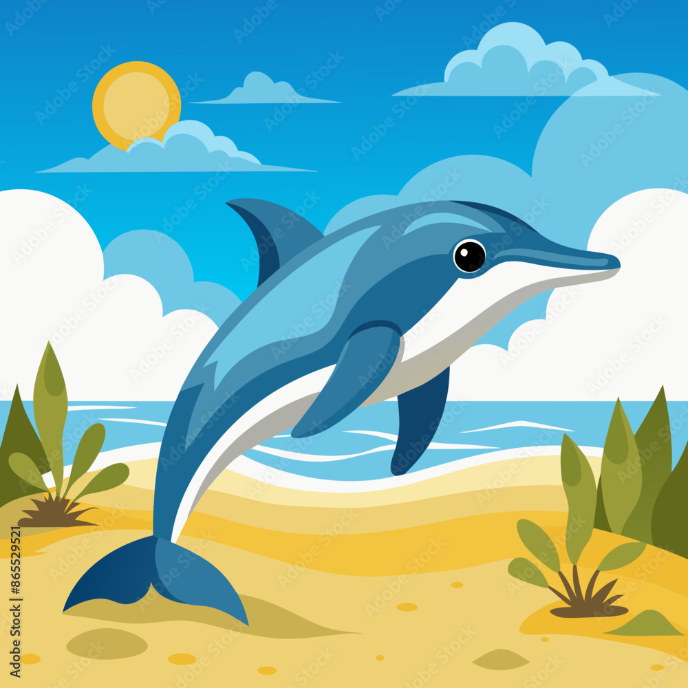 Dolphin preoccupied runs beach vector illustration Dolphin preoccupied runs beach vector illustration