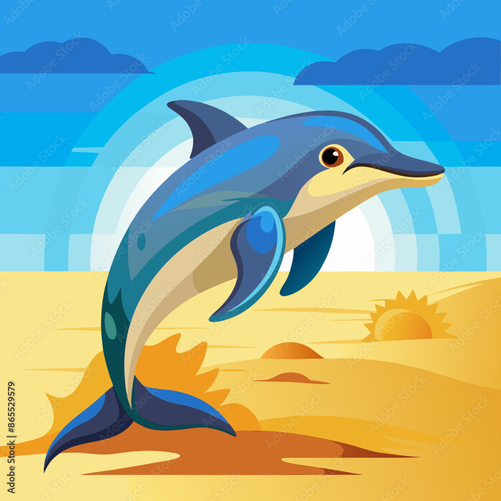 Naklejka premium Dolphin preoccupied runs beach vector illustration
