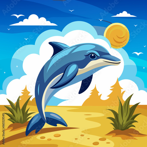 Dolphin preoccupied runs beach vector illustration