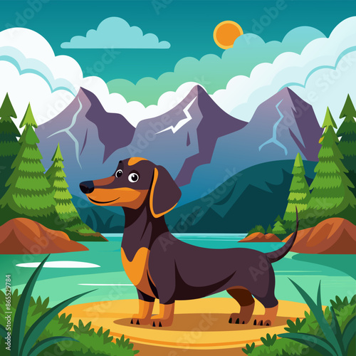 Docksider dog anxious stands lake vector illustration