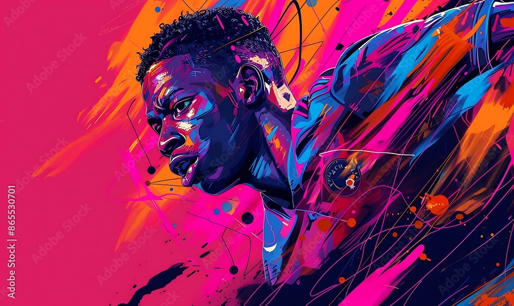Fototapeta premium A powerful illustration of a player with intense focus, rendered with vibrant colors and bold lines