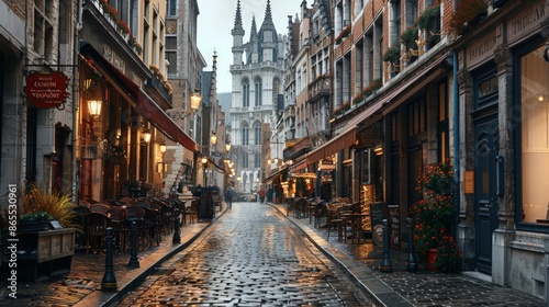 A nostalgic market square in Brussels with gothic architecture and cobblestone streets  © wontaek woo