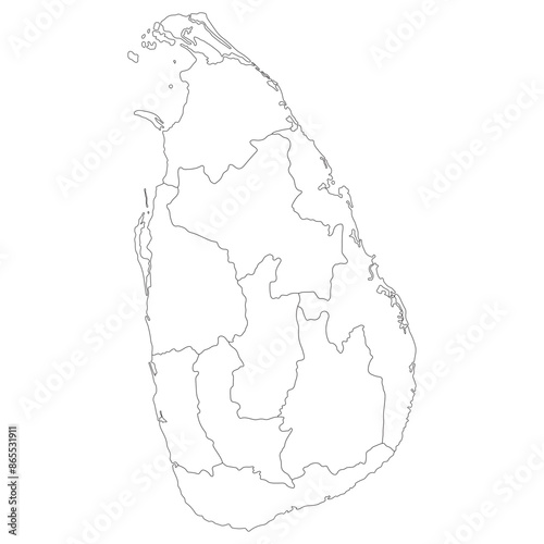 Sri Lanka map. Map of Sri Lanka in nine main regions in white color