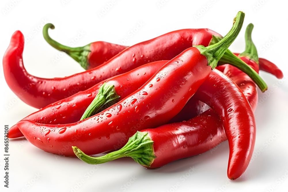 Fresh Red Chili Peppers with Water Droplets for Spicy Cuisine and Ingredient Use in Cooking Fresh Red Chili Peppers with Water Droplets for Spicy Cuisine and Ingredient Use in Cooking