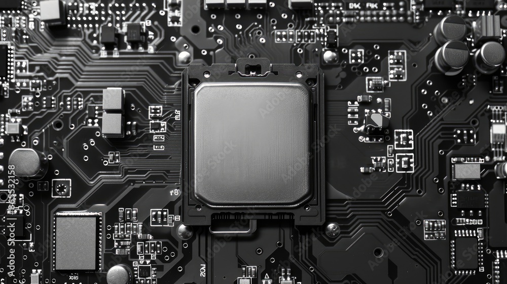 Fototapeta premium top view Circuit board. Technology background. Central Computer Processors CPU concept. Motherboard digital chip