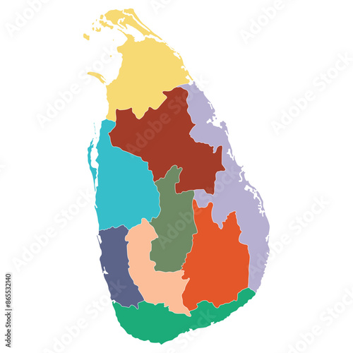 Sri Lanka map. Map of Sri Lanka in nine main regions in multicolor