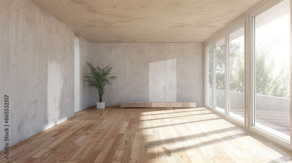 Fototapeta premium minimalist sanctuary empty room interior with soft natural light and wooden floors 3d render
