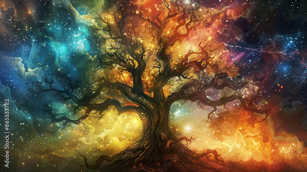 mystical ancient tree of life cosmic roots and branches connecting realms digital painting mystical ancient tree of life cosmic roots and branches connecting realms digital painting
