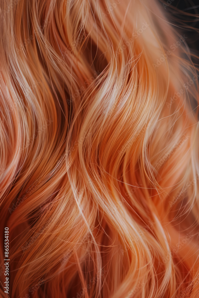 detailed view of luxurious wavy hair in shades of orange and pink with natural shine