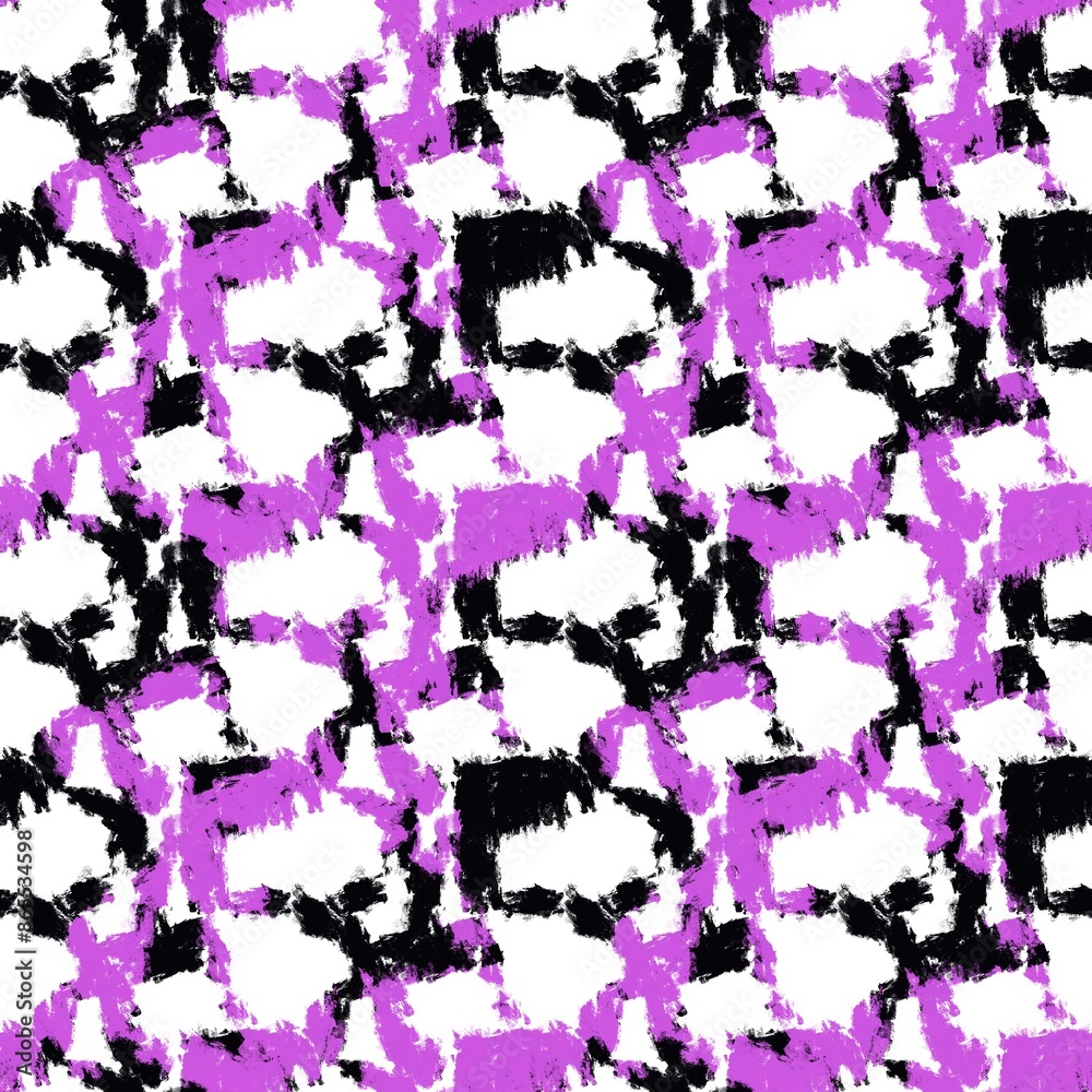 Seamless abstract textured pattern. Simple background black, neon pink, white texture. Digital brush strokes background. Designed for textile fabrics, wrapping paper, background, wallpaper, cover.