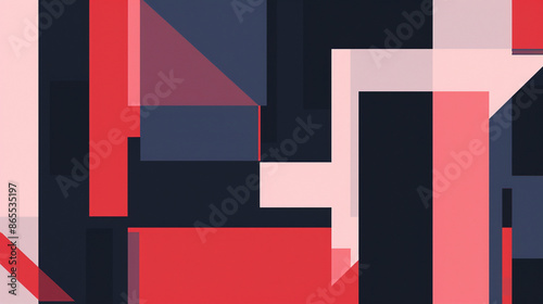 Deep navy blue, bright red, & pale pink Suprematism art background