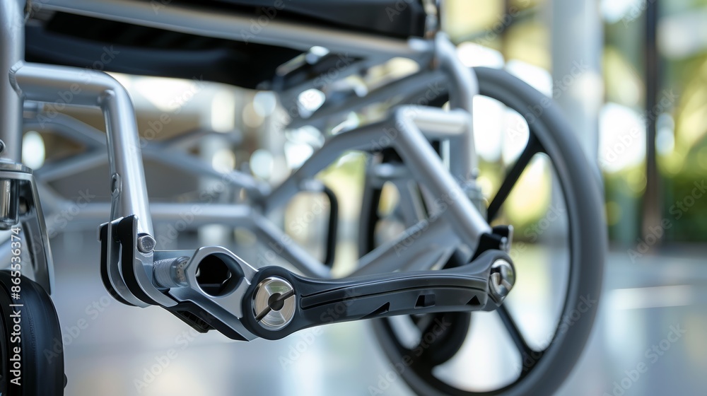 Close-Up of Lightweight Foldable Wheelchair Frame for Accessibility and Mobility Solutions Close-Up of Lightweight Foldable Wheelchair Frame for Accessibility and Mobility Solutions