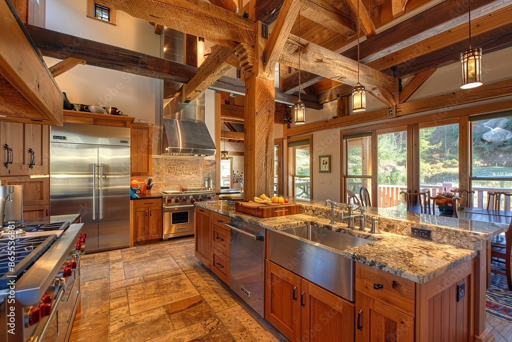 Kitchen room stylish interior with granite tops and steel appliances Kitchen room stylish interior with granite tops and steel appliances