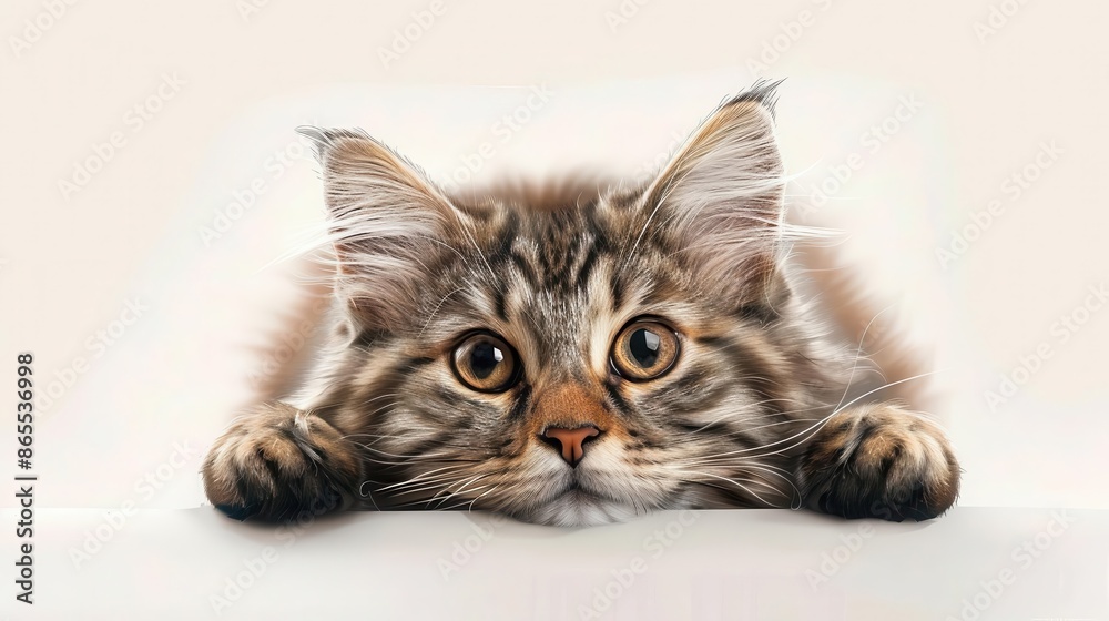 Obraz premium playful feline portrait smiling cat with expressive eyes on clean white background digital illustration