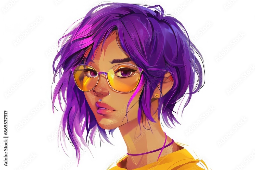 Fototapeta premium a person with purple hair and glasses