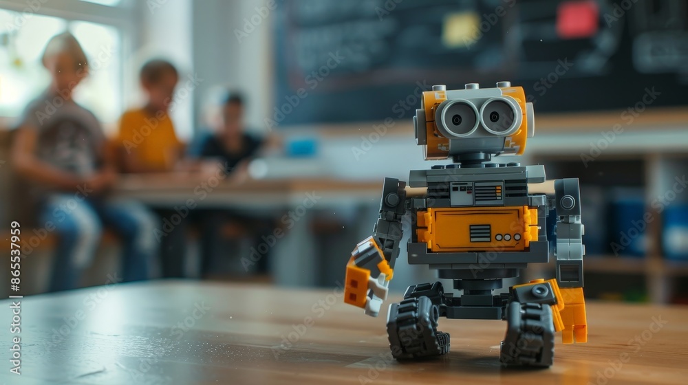 Obraz premium Children and Teacher Assemble Robots in Classroom
