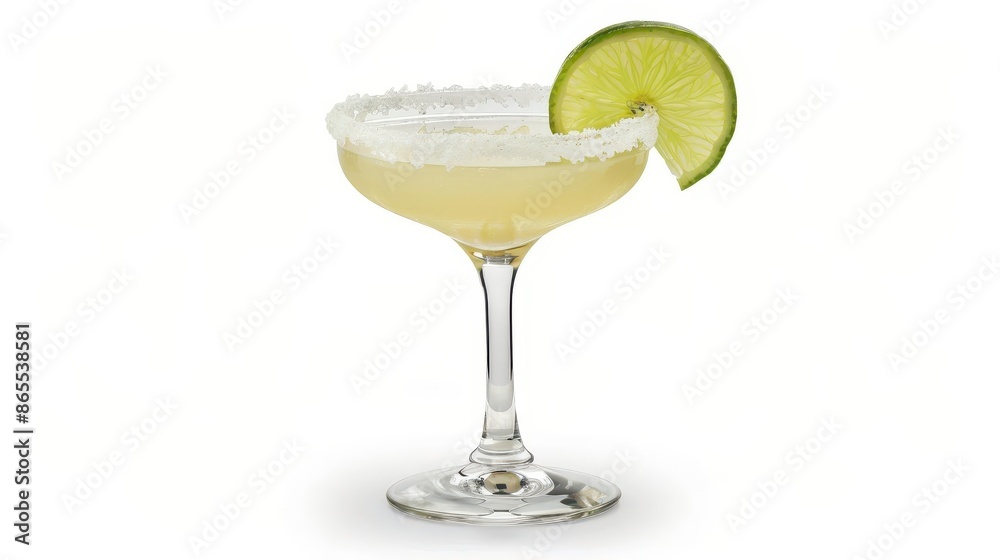 refreshing margarita cocktail with lime garnish isolated on white background drink photography