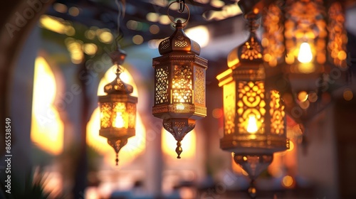 ramadan radiance 3d rendering of ornate lantern decor with atmospheric lighting photo
