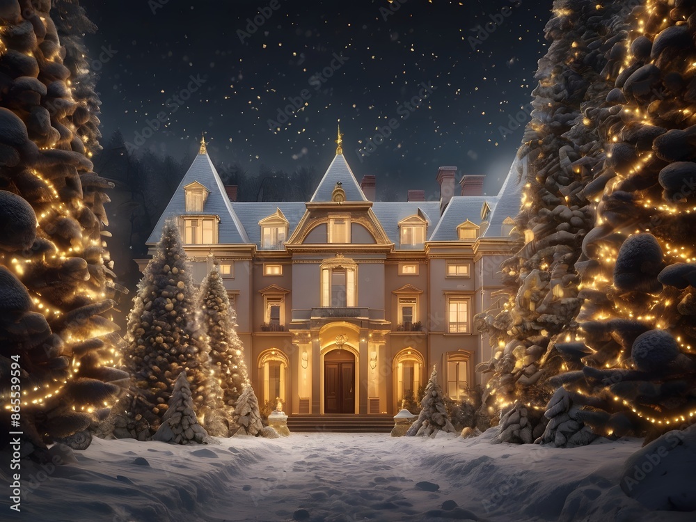 Naklejka premium christmas tree in front of the house