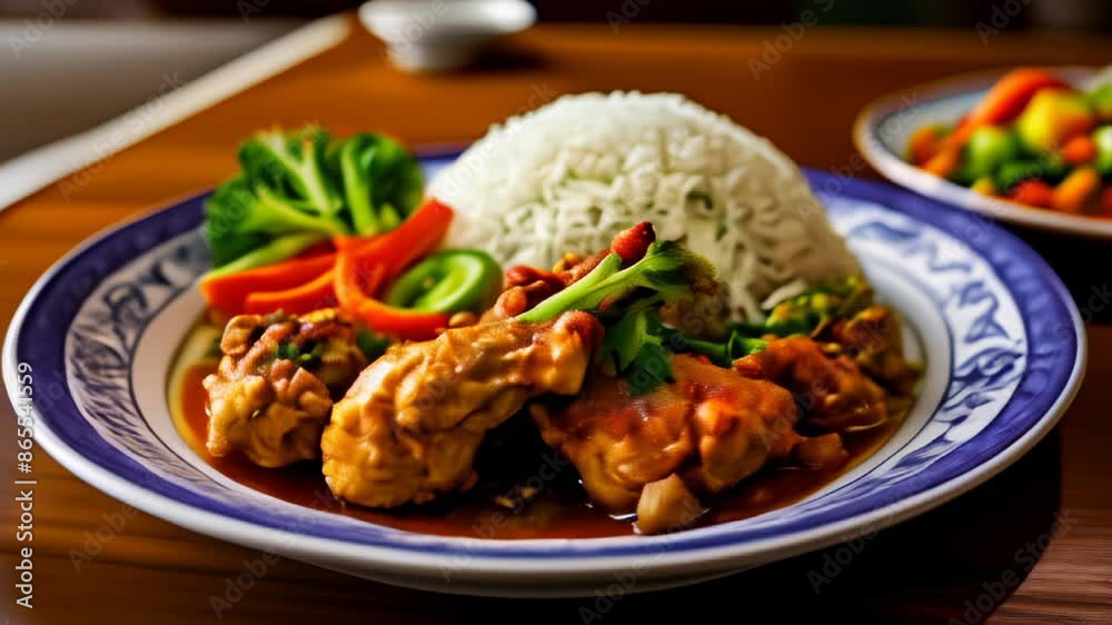 Delicious Asian cuisine served on a wooden table Delicious Asian cuisine served on a wooden table
