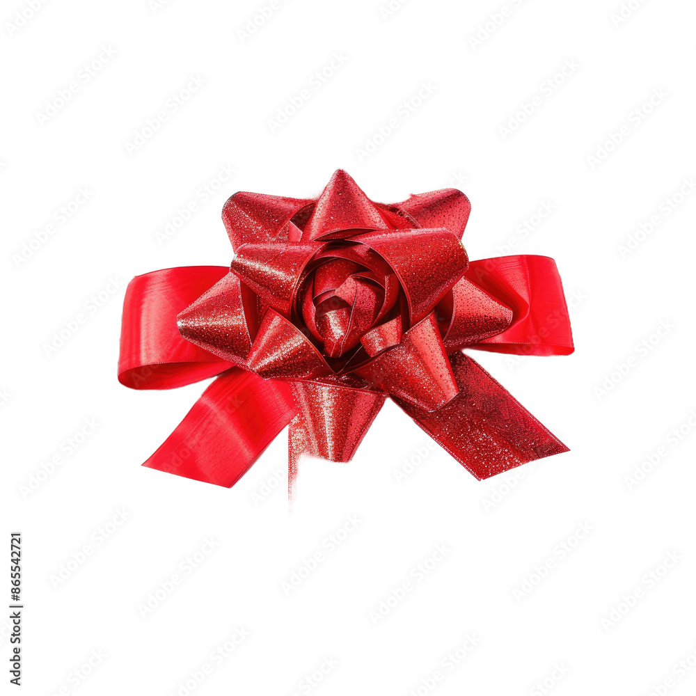 Vibrant Red Satin Gift Bow on transparent Background
