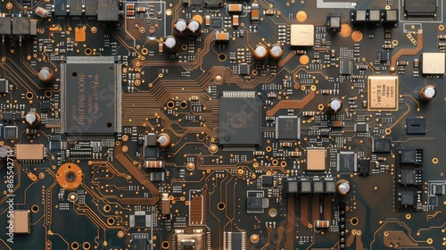 top view Circuit board. Technology background. Central Computer Processors CPU concept. Motherboard digital chip