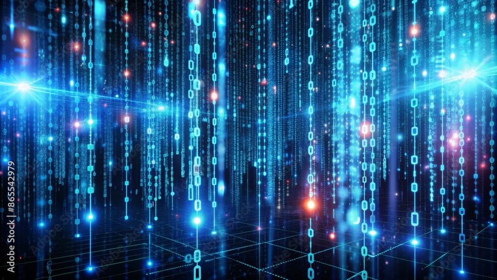 Digital Data Stream Abstract - Binary Code, Technology, Network, Futuristic, Blue Digital Data Stream Abstract - Binary Code, Technology, Network, Futuristic, Blue