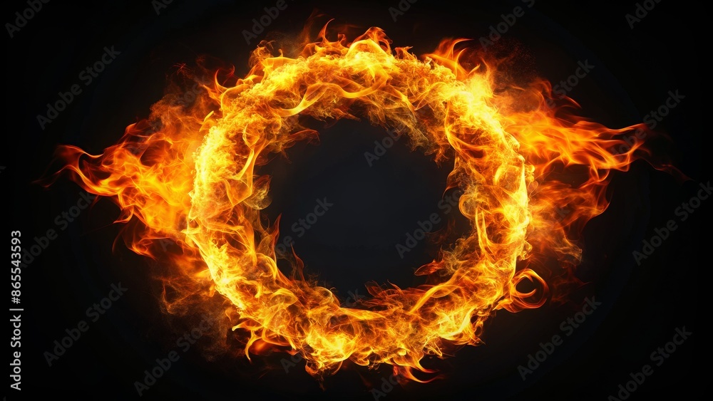 Fototapeta premium Fiery Ring of Fire Abstract - Digital Art on Black Background