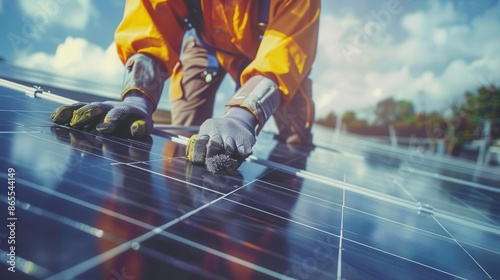 Wallpaper Mural solar panel installation on residential roof sustainable energy home maintenance concept Torontodigital.ca