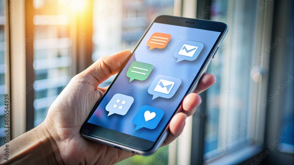 Hand Holding Smartphone with Social Media Notifications - Close-Up Hand Holding Smartphone with Social Media Notifications - Close-Up