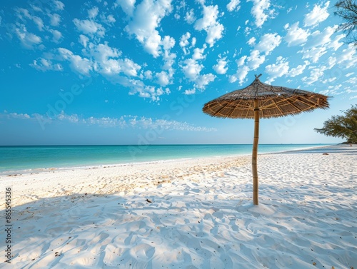 Bamboo Umbrella on a White Sand Beach © BrandwayArt