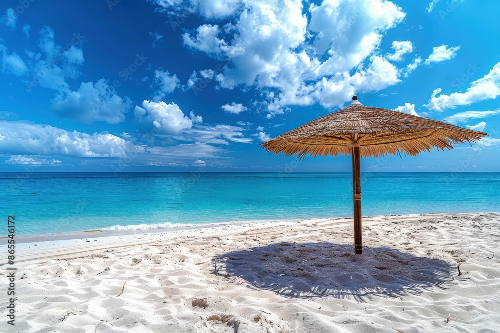 Bamboo Umbrella on White Sand Beach Bamboo Umbrella on White Sand Beach